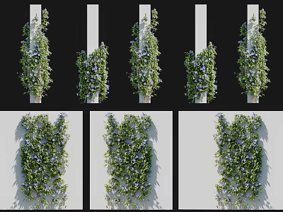 Climbing Vines With Green Leaves And Purple Flowers For Wall And Column Decoration Design 3d model