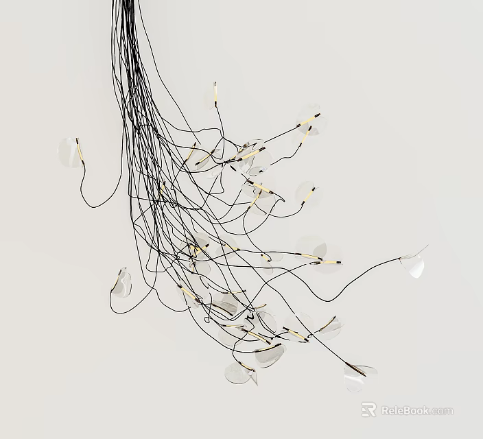 Abstract Chandelier Modern Design With Hanging Wire Strings And Decorative Light Bulbs 3d model 