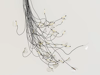 Abstract Chandelier Modern Design With Hanging Wire Strings And Decorative Light Bulbs 3d model