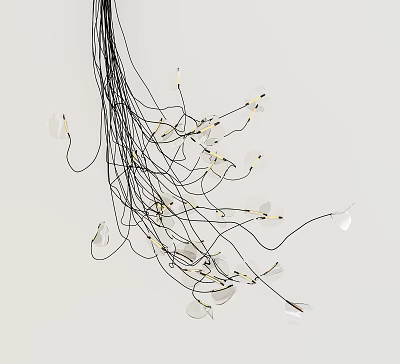 Abstract Chandelier Modern Design With Hanging Wire Strings And Decorative Light Bulbs 3d model