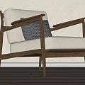 Modern Lounge Chair With Wooden Frame Light Upholstered Seat And Textured Gray Pillow