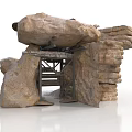 Stone Structure Design With Large Stone Blocks Stacked Walls Wooden Door Frame And Ladder
