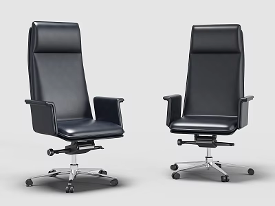 Black Leather Office Chair With High Back Armrests Metal Base And Rolling Wheels 3d model