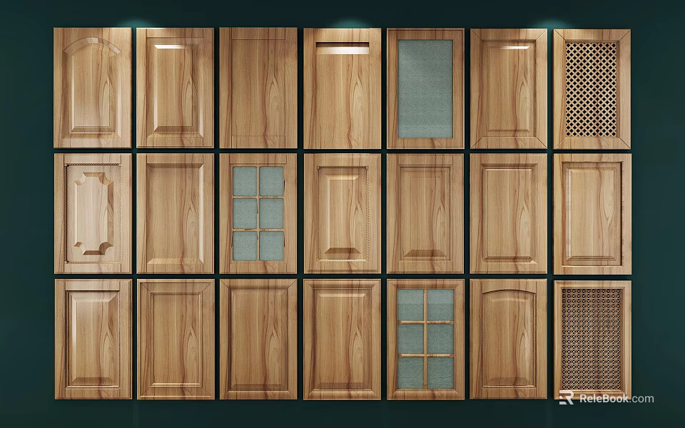 Diverse Wooden Cabinet Door Styles Featuring Panel Glass And Grid Designs 3d model 