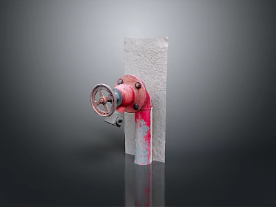 Red Valve Device Installed On White Wall With Metal Components And Paint Marks 3d model