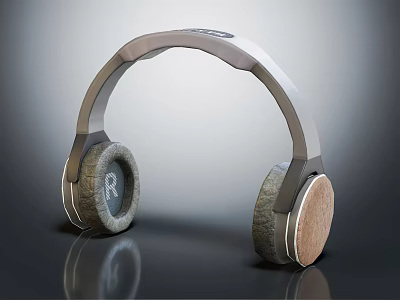 Sleek Modern Over Ear Headphones Design With Wooden Ear Cups And Metal Headband 3d model