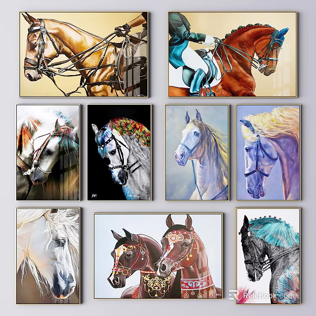 Horse Animal Paintings Various Styles Colorful Artwork For Home Wall Decor 3d model 