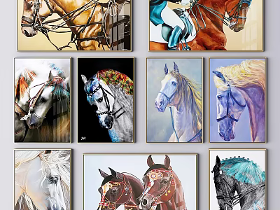 Horse Animal Paintings Various Styles Colorful Artwork For Home Wall Decor 3d model