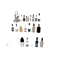 Elegant Collection of Various Wine Bottles and Wine Glasses with Different Labels and Sizes