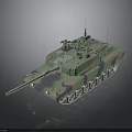 Military Tank With Camouflage Paint Long Cannon Barrel Armored Tracks And Top Antenna