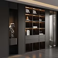Sleek Modern Bookcase With LED Lighting Decorative Items And Books