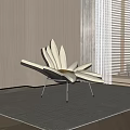 Petal Shaped Beige And Dark Brown Upholstered Lounge Chair With Metal Frame In Modern Interior