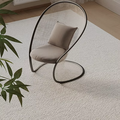Modern Lounge Chair With Metal Frame Soft Cushion And Green Plants On Rug 3d model