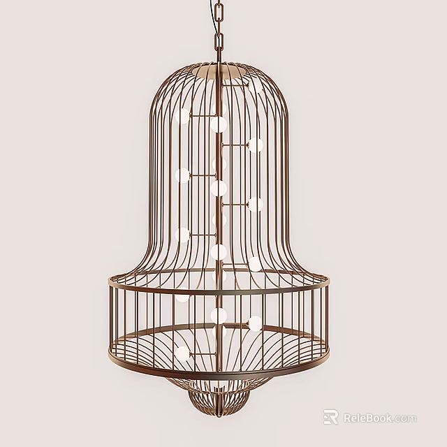 Modern Birdcage Shaped Metal Chandelier with Copper Frame and Contemporary Design 3d model 