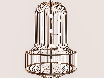 Modern Birdcage Shaped Metal Chandelier with Copper Frame and Contemporary Design 3d model