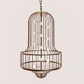 Modern Birdcage Shaped Metal Chandelier with Copper Frame and Contemporary Design