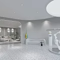 Modern Luxury Living Room Furniture Showroom With Curved Sofa Coffee Table And Decorative Plants