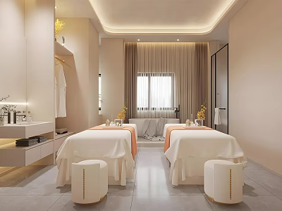 Modern Elegant Beauty Salon Interior With Treatment Beds Small Round Stools And Vanity Mirror 3d model