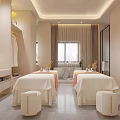 Modern Elegant Beauty Salon Interior With Treatment Beds Small Round Stools And Vanity Mirror