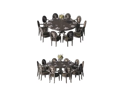 Elegant Round Dining Table Set With Matching Chairs And Floral Centerpiece 3d model