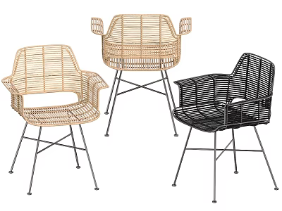 Modern Rattan Single Chairs With Metal Cross Legs And Black Beige Armrest Design 3d model