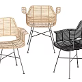 Modern Rattan Single Chairs With Metal Cross Legs And Black Beige Armrest Design