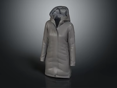 Long Gray Hooded Quilted Puffer Jacket Warm Winter Outerwear Fashion Design 3d model