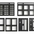 Black Doors With Various Grid Patterns And Glass Panel Designs For Home Use 3d model