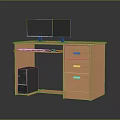 Modern Wooden Office Desk With Dual Monitors Drawers And CPU Cabinet