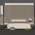 Hotel Room Interior Design With Slatted Wooden Headboard Bedside Tables And Warm Tones Decor