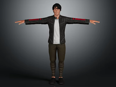 Man in Black Jacket White T-Shirt and Dark Pants Standing with Arms Outstretched 3d model