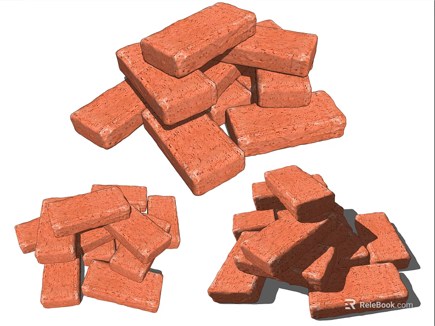 Multiple Stacked Red Bricks as Essential Construction Building Components 3d model 