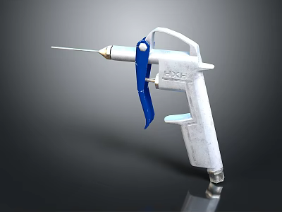 Silver Glue Gun With Blue Handle And Long Metal Nozzle For Home Use 3d model