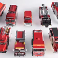 Red Fire Trucks Collection Featuring Various Emergency Vehicle Designs and Models 3d model