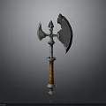 Medieval Battle Axe Featuring Double Metal Blades Spike And Wooden Handle With Orange Stripes
