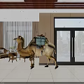 Modern Specialty Store With Wooden Ceiling White Walls Product Shelves Central Tables And Black Birds