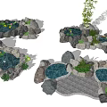 Garden Ornaments With Small Water Ponds Decorative Stones Winding Pathway And Green Plants