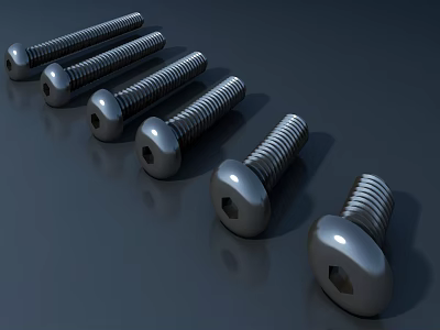 Six Silver Round Head Hex Bolts On Dark Surface For Hardware Tools 3d model
