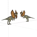 Two Frilled Dinosaurs Standing Together On White Background