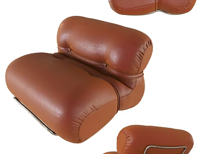 Modern Brown Leather Single Sofa With Stitched Details And Curved Armrest Design 3d model