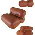 Modern Brown Leather Single Sofa With Stitched Details And Curved Armrest Design