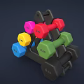 Fitness Equipment Colorful Dumbbells with Various Weights 1kg to 6kg on Black Rack