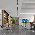 Modern Public Office Space Interior With Open Layout Green Plants And Work Desks 3d model