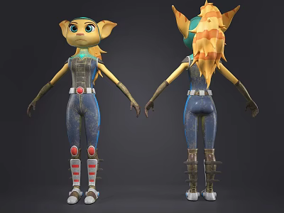 Game Movie Character 3D Model With Green Skin Yellow Hair Pointed Ears And Blue Overalls 3d model
