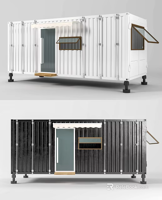 Modern Container Building Design With White Black Exterior Door And Windows 3d model 