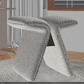 Beige Cushioned Stools On Round Rug With Wooden Floor And Side Table Vase