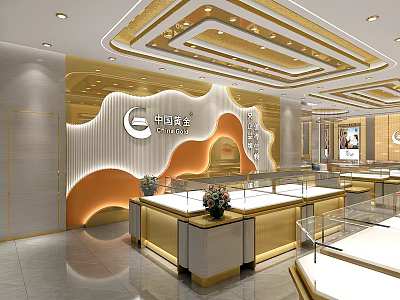 Elegant Jewelry Store Interior Featuring Glass Display Counters Modern Lighting And Decorative Elements 3d model