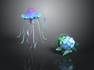 Vibrant Blue Hydrangea Plant With Green Leaves And Spherical Bloom 3d model