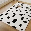 Square Rug With White Background And Black Square Patterns On Wooden Floor 3d model