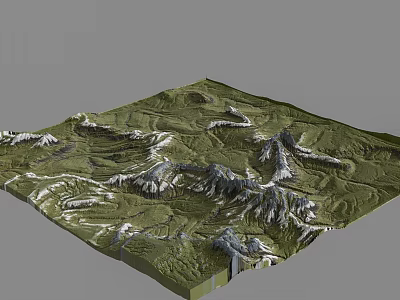Scenic Mountain Landscape With Snow Capped Peaks And Green Rolling Terrain 3d model